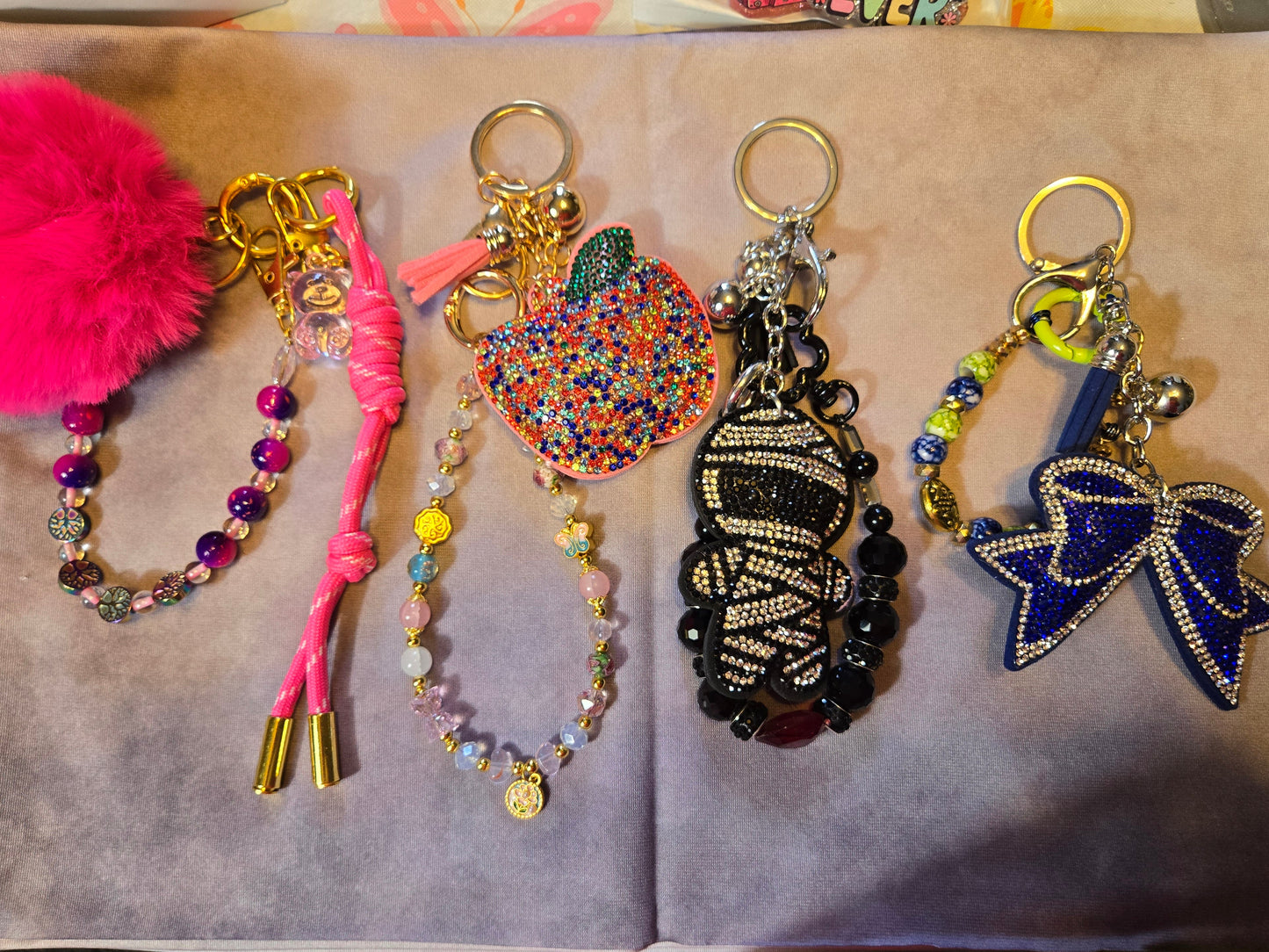 Five colorful keychains 
