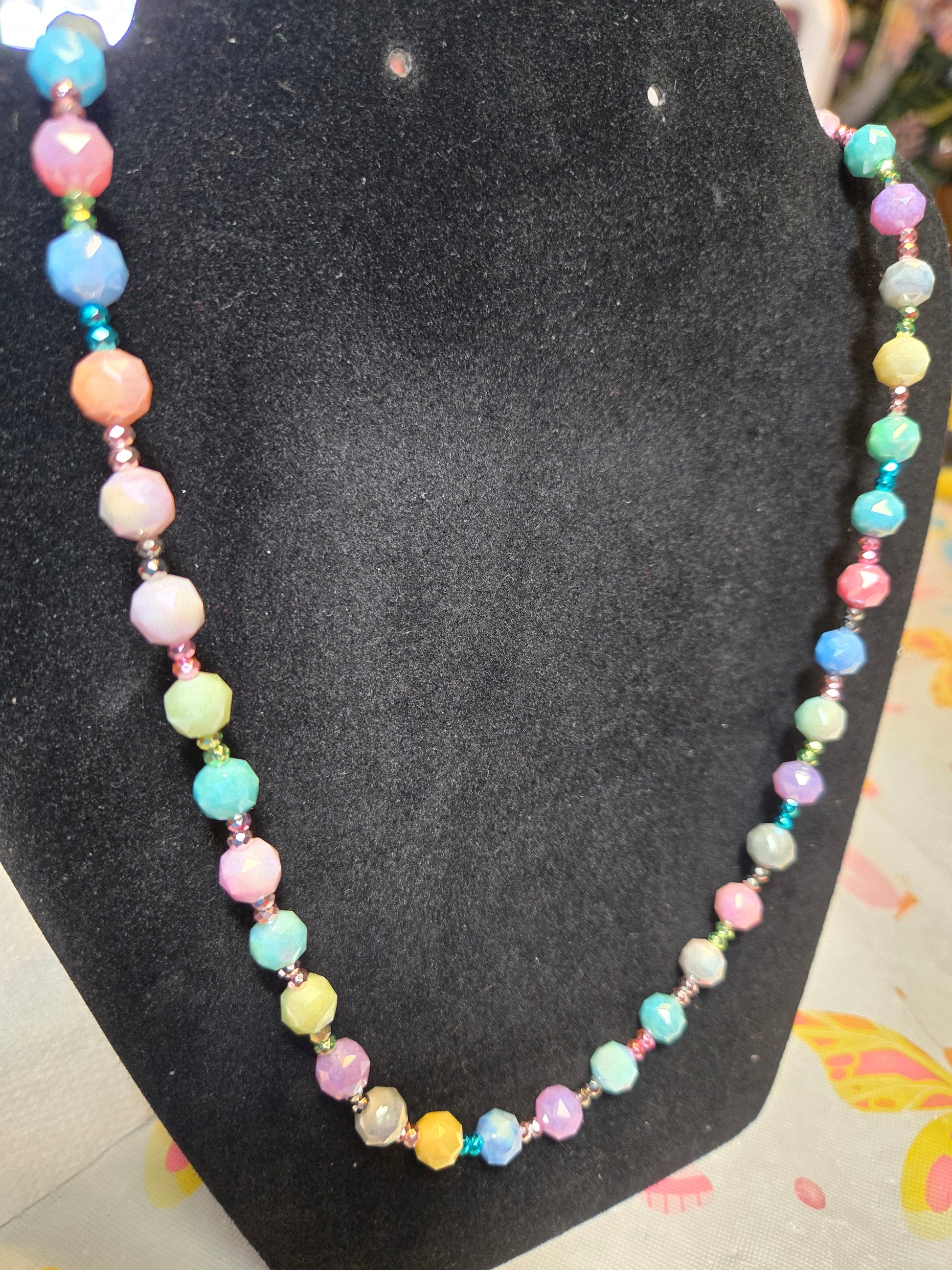 Multi-colored, faceted beaded necklace